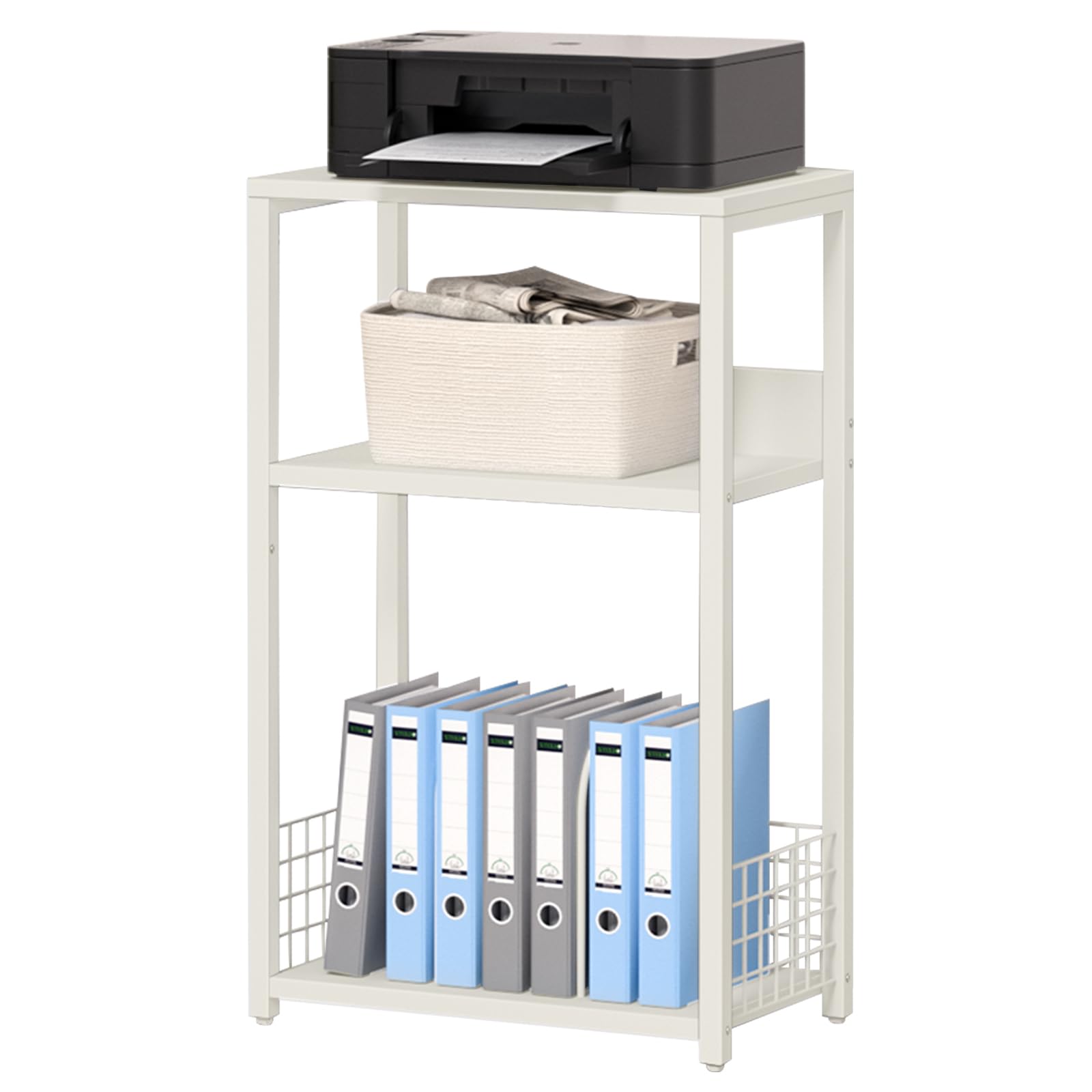 LELELINKY White Side Table,Small Printer Stand with Storage Shelf,3 Tier Industrial Bedside Tables,Vinyl Record Player Stand,Modern Sofa Night Stands for Living Room Bedroom Office Small Spaces