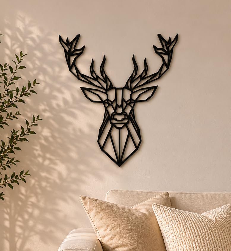 Large Deer 70-100 cm Wall Decoration Wooden Stag Heads Decoration Wall Decoration Deer Wooden Wall Decoration Wall Art Geometric Minimalist Wall Art Hanging Decoration (80 cm)