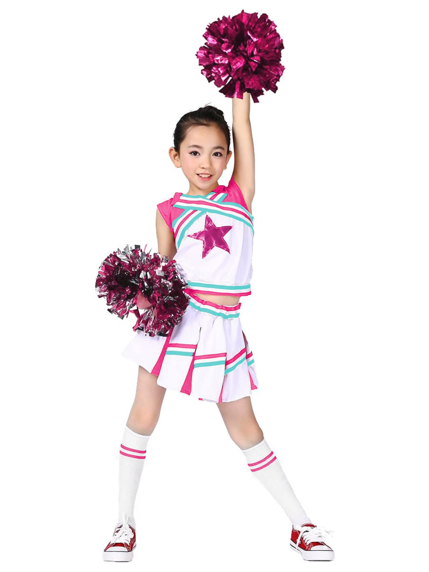 LOLANTA Costume da Ragazza Cheerleader, Carnevale o Evento Sportivo Fancy Dress Up con l'abito di Pom Poms, 4-13 Anni