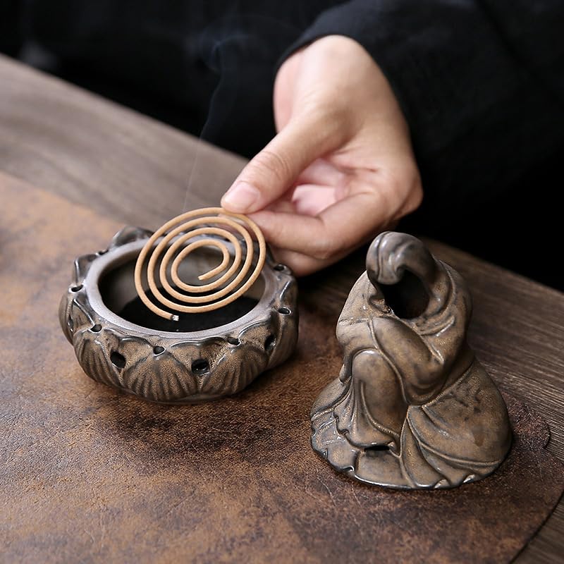 Portaincenso di Buddha Bruciatore di incenso Home Interior Aromaterapia Ornamenti retrò in Ceramica Bruciatore di incenso Arredamento termale