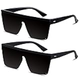 Square Oversized Sunglasses for Women Men Big Flat Top Fashion Shield Large UV Protection Rimless Shades