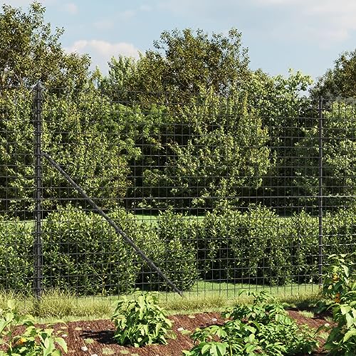 Maschendraht-Gartenzaun mit Bodenhülsen, 1,6 x 25 m, Metall, Tiergehege, für den Außenbereich, Gitterplatten für Teiche, sicherer Außenbereich, Anthrazitfarben