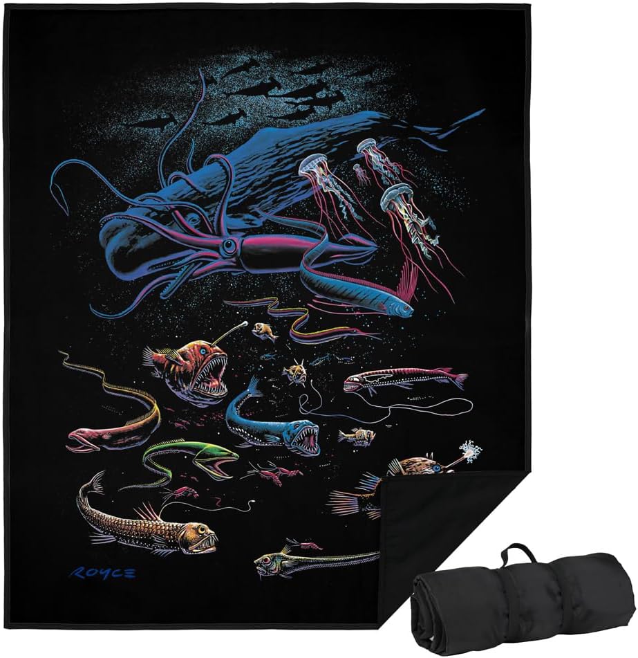 LOGOVISION JQ Licensing - Royce Mcclure Picnic Outdoor Blanket, 50"x60" Way Down Deep Fish, Foldable Blanket for Picnic, Beach, Camping, Park, Tailgate