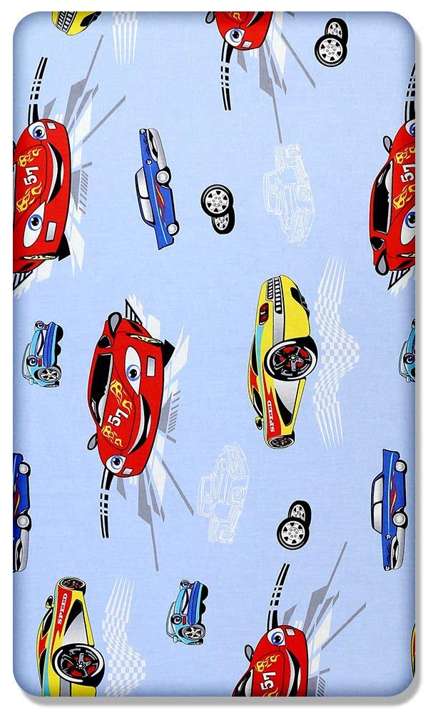 100% Cotton Cot Sheets 140 x 70 Fitted Baby COT Toddler Bed with Printed Design Cotbed Crib Bedding (Cars)