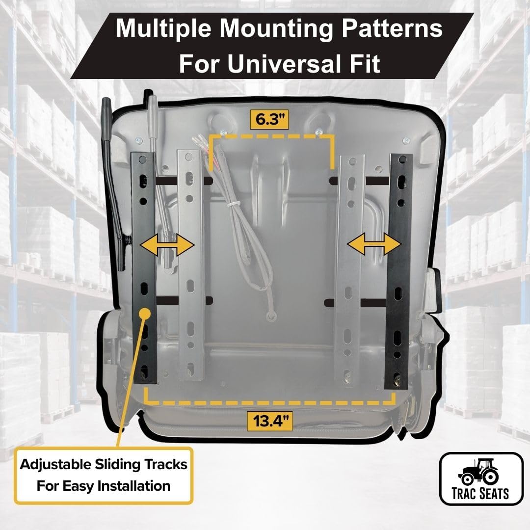 TRAC SEATS Universal Forklift Seat with Seat Belt and seat safety switch for Cat, Clark, Komatsu, Nissan, Yale, Toyota, Hyster excavator dozer backhoe tractor mower