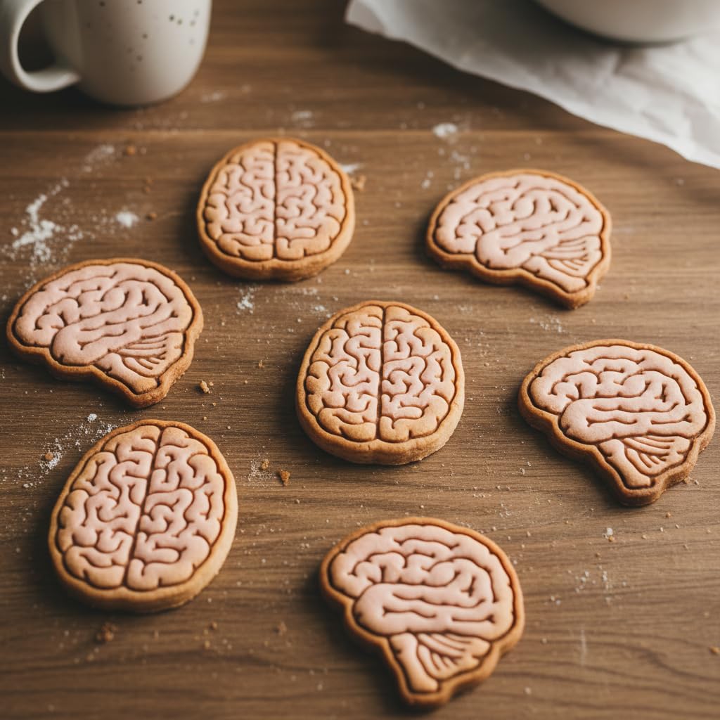 BAKERLOGY Set of 2 Brain Mini Cookie Cutter & Stamp Set – Top & Lateral Anatomical Fondant Cutters for Neuroscience, Medical Baking, Biology Cake Decoration, Doctor Nurse Appreciation