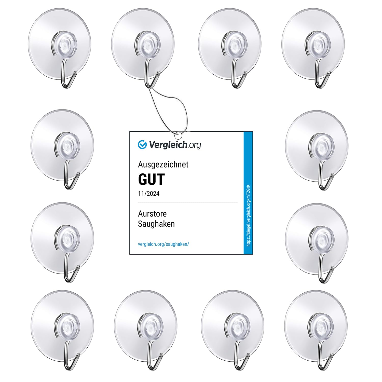 AURSTORE BASA Set of 12 Wall Hooks with Suction Cup, Small Plastic Suction Cups with Round Hook for Bathroom and Kitchen (4 cm))