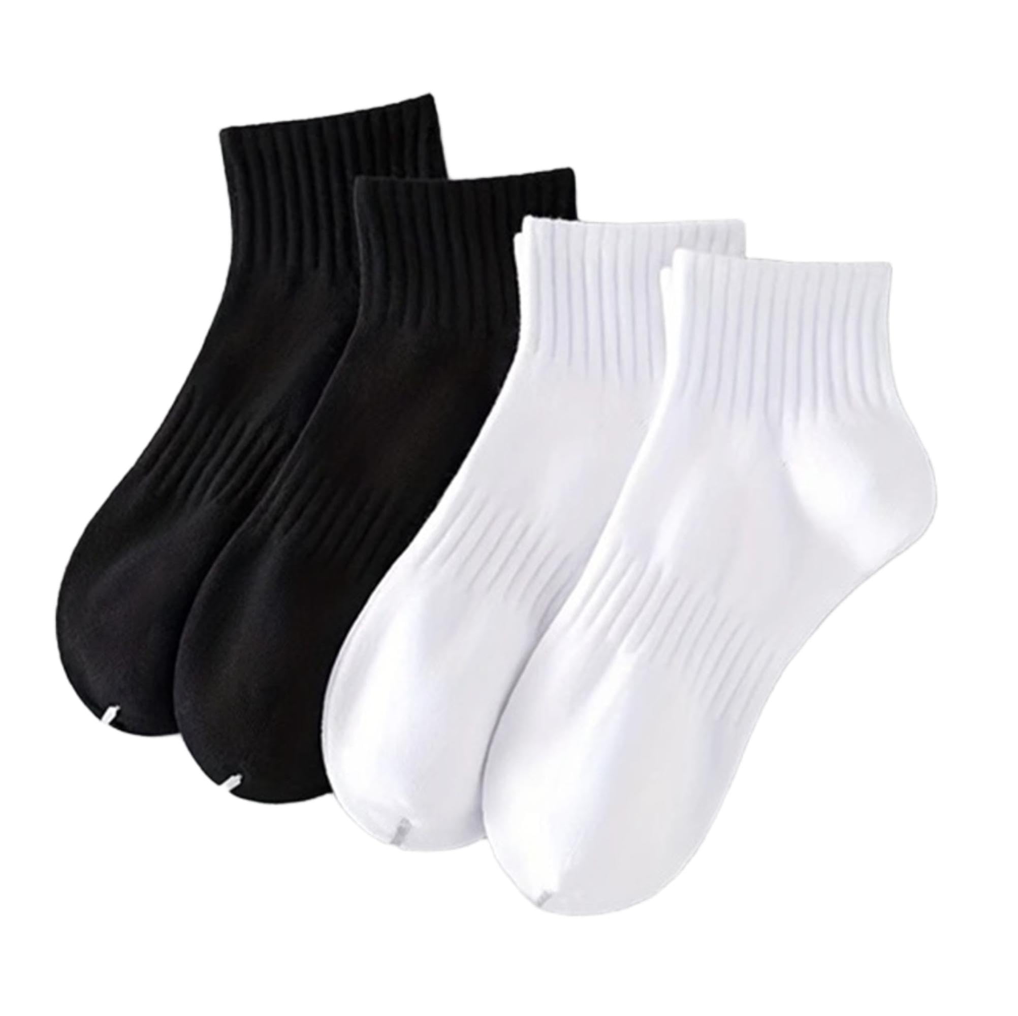 Pack of 4 Cotton Ankle Socks for Men & Women | Soft Ribbed Crew Socks with Cushioned Sole | Breathable, Sweat Absorbent, Anti-Slip Socks for Office, Gym, Sports & Casual Use | Black & White