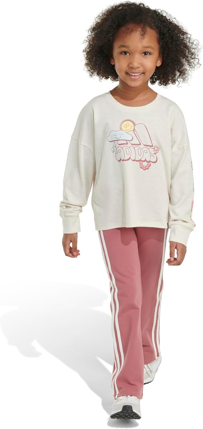 adidas girls 2-piece Long Sleeve Graphic Tee & Flare Pant Set - Image 3