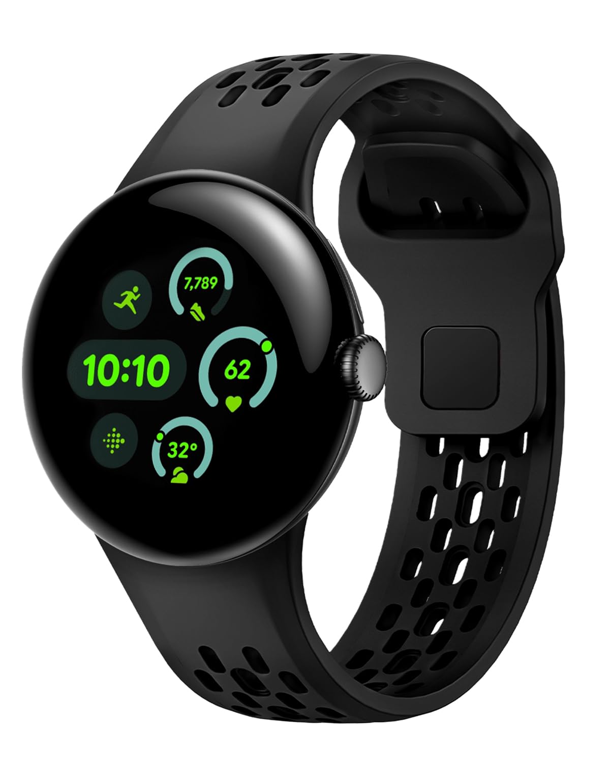 Silicone Band Compatible with Google Pixel Watch 3 45mm Bands, Breathable Waterproof Sport Replacement Strap for Pixel Watch 3 Band 45mm Women Men (Black)