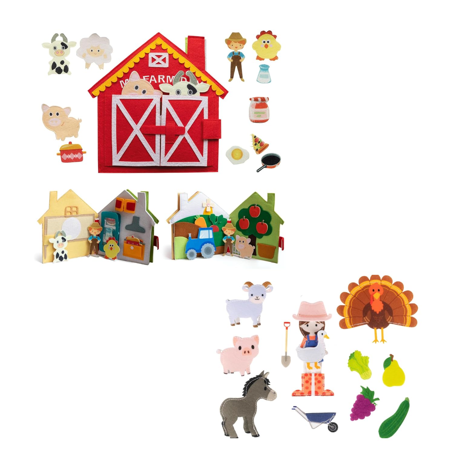 Pantaworlds Libro Montessori Interattivo 0-1-2-3-4-5 Anni My Farm Day Libro Sensoriale Quiet Book + Set Personaggi Animali Fattoria e Orto in Feltro | Idea Regalo Bambini | Certificato CE