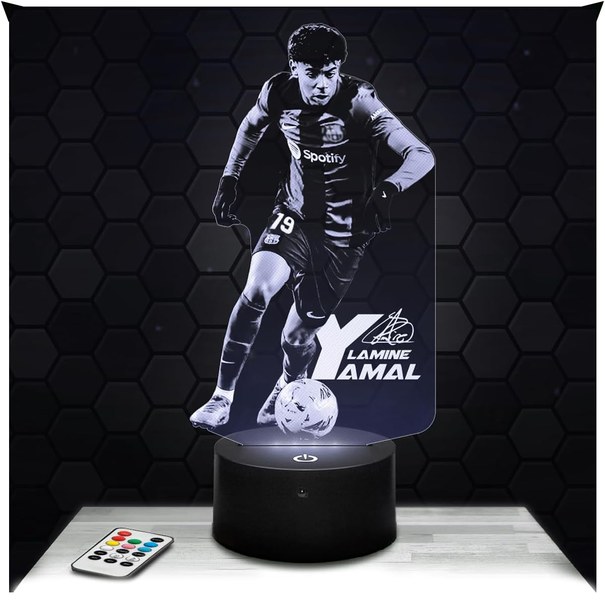 Lámpara de cabecera - Luz de noche táctil L. Yamal Barcelone 3D LED ilusión, idea regalo Navidad cumpleaños niño y niña dormitorio TOP