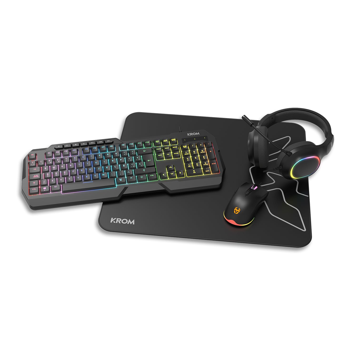 Pack Gaming Krom Kenta/ Teclado RGB + Ratón + Alfombrilla + Auriculares