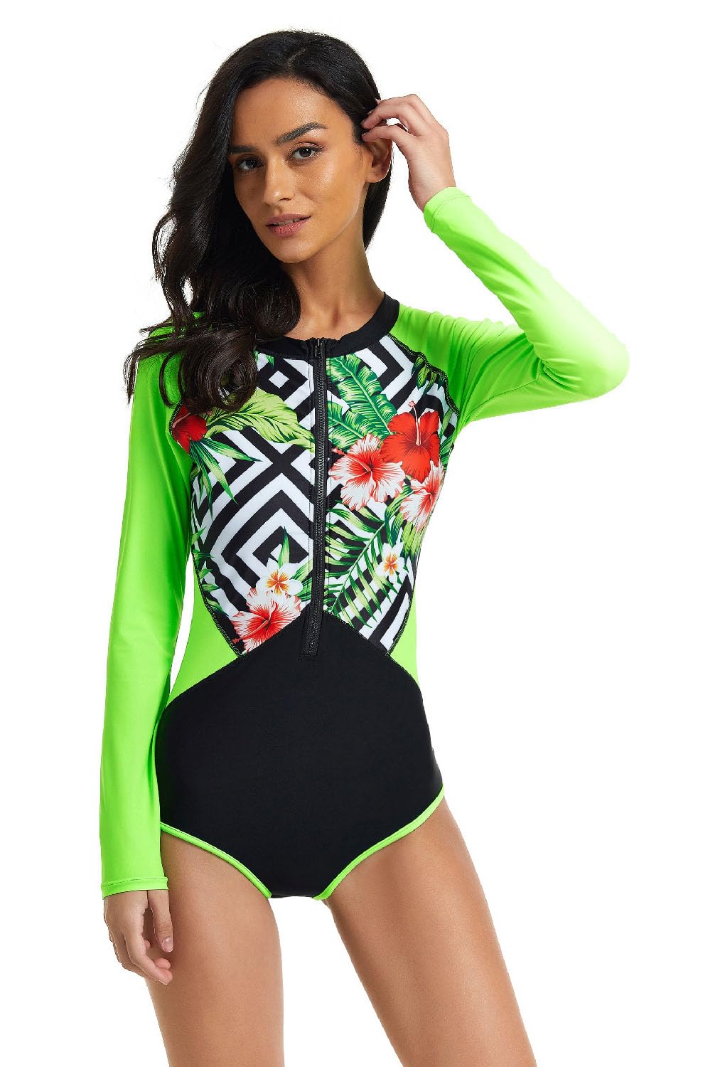 Damskie koszulki Rash Guard jednoczęściowe stroje kąpielowe surfingowe kostiumy do nurkowania stroje kąpielowe dla kobiet (wielokolorowe-865)