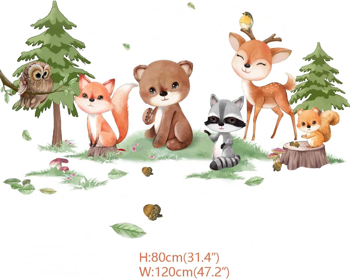 Runtoo Forest Animals Wall Decals Bear Fox Tree Woodland Wall Stickers for Kids Bedroom Nursery Wall Decor - Image 4