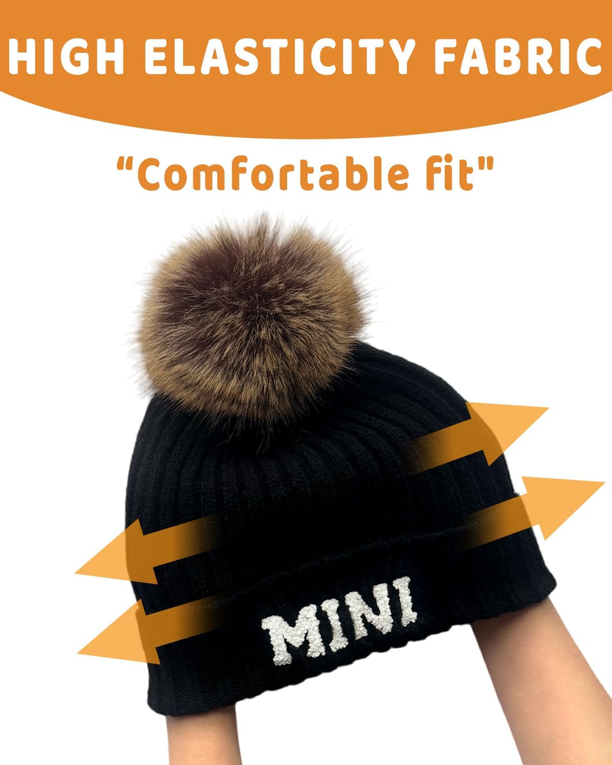 2PCS Parent-Child Beanie Hat Mama and MINI Embroidery Knitted Hat Winter Warm Cuffed Ski Cap with Pom Pom - Image 5