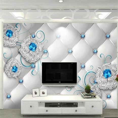 Amazon カスタム壁紙3d高級雰囲気背景壁リビングルーム寝室ブルーダイヤモンドソフトパック壁画 350x250cm Diy 工具 ガーデン