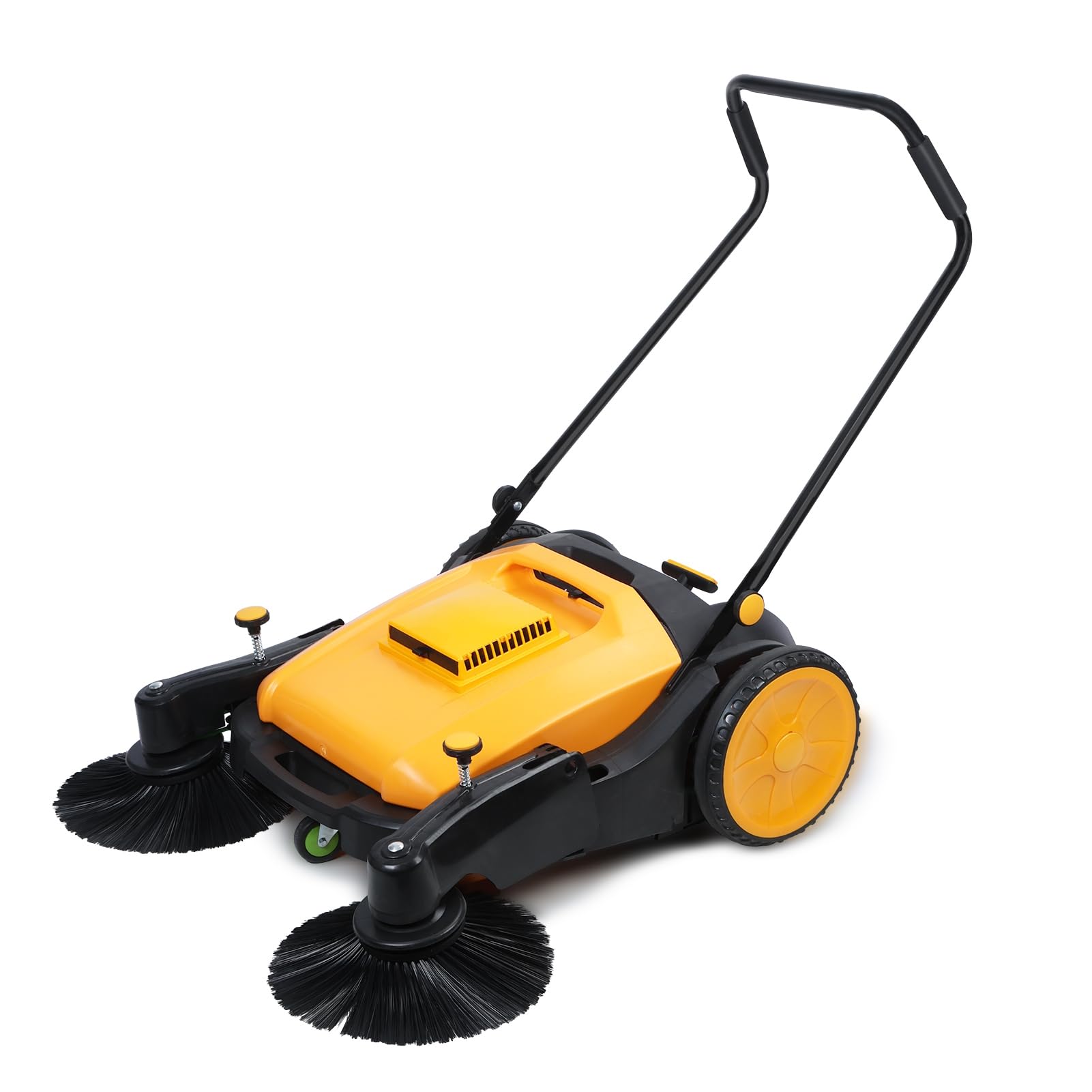 Brosse à gazon artificiel de 96,5 cm avec réservoir à déchets de 30,7 l, balayeuse manuelle sans moteur, 38 000 m² par heure, sans bruit, poignée pliable, orange