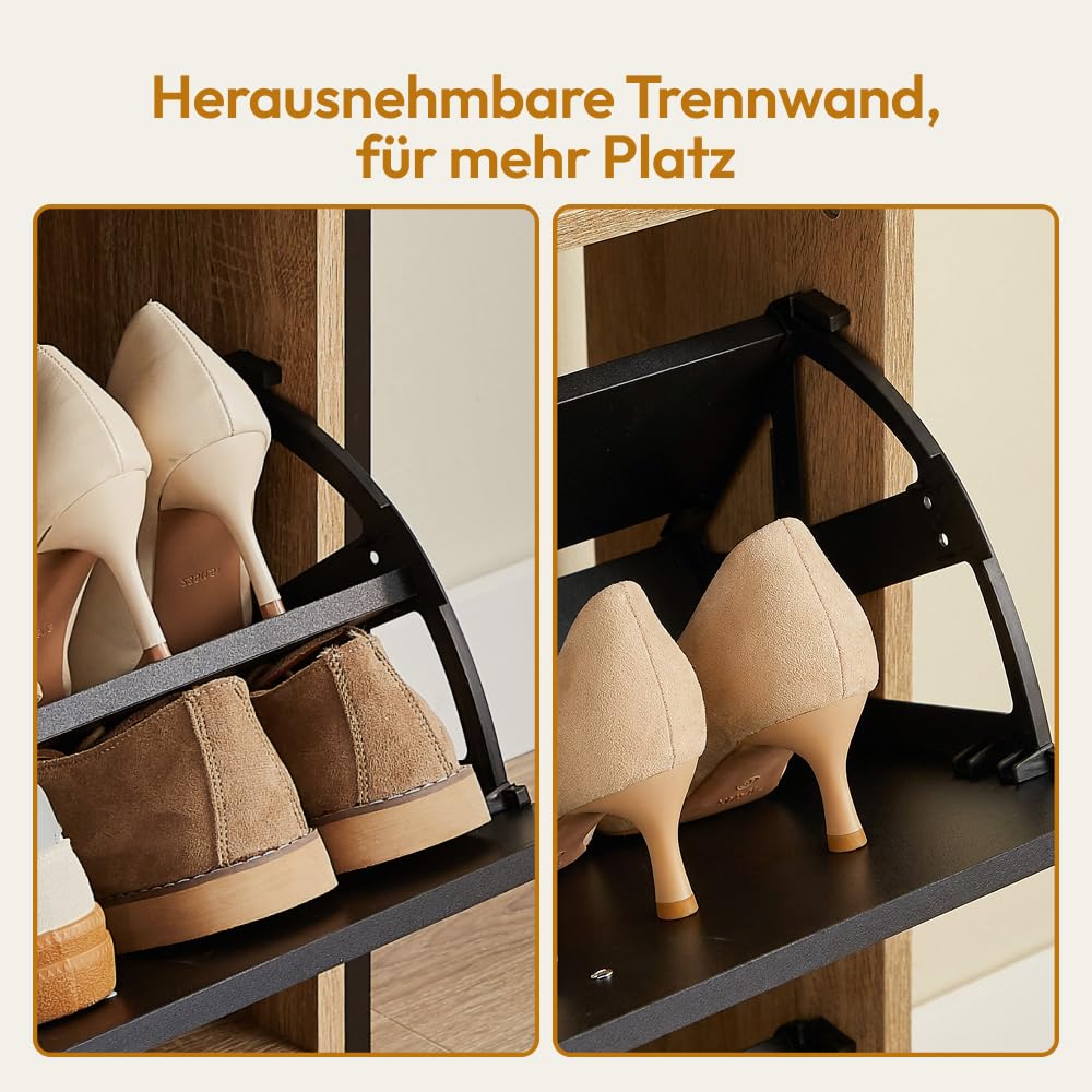 CASABEL Schuhschrank 24 Paar, kompakte Konsole, Schwarze Türen, Holzrahmen | Schuhaufbewahrung, 4 Klappen, große Kapazität, verstellbare Regale, platzsparend, Industriedesign, einfache Montage
