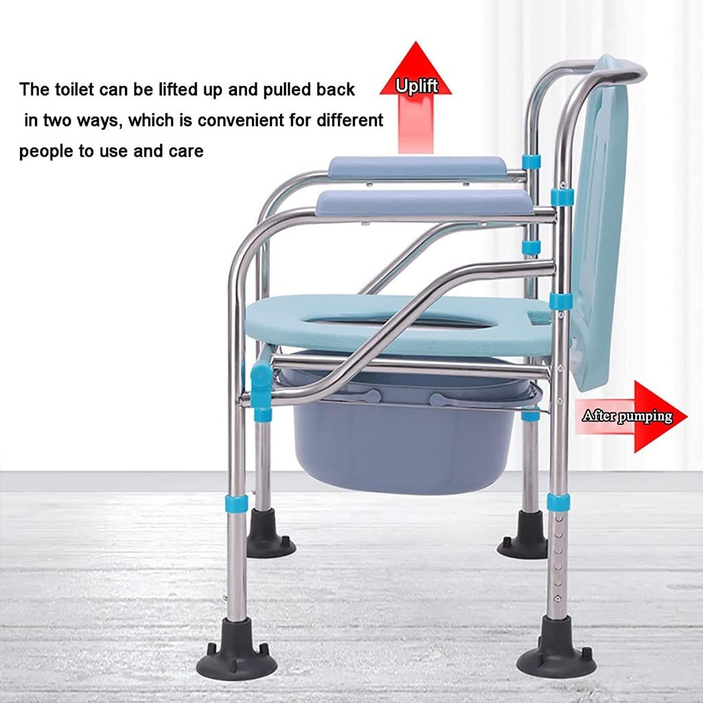 Składana Komoda/Krzesełko Pod Prysznic Krzesełko ze stali nierdzewnej Krzesełko Commode, Przenośny Krzesło Składane Prysznic z wymiennym Miska WC, antypoślizgowy, regulowany wysokość, 330 funtów Krzes