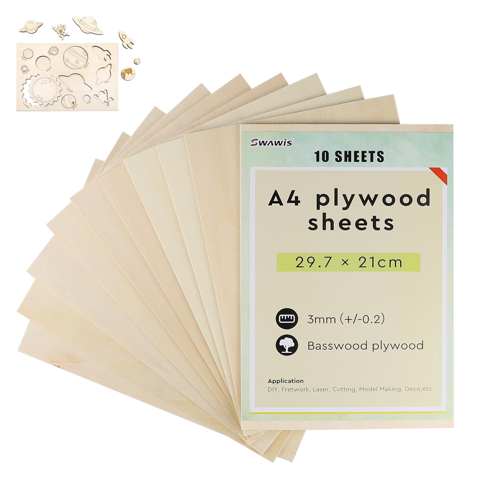 Tapvai 12 Pièces Contreplaqué 3mm Tilleul,210 X 150 X 3mm Contreplaqué Multicouche,3mm Basswood Plywood,Panneau Feuille Découpe Laser,pour L' Artisanat, La Découpe Du Bois, Le Modélisme (A4