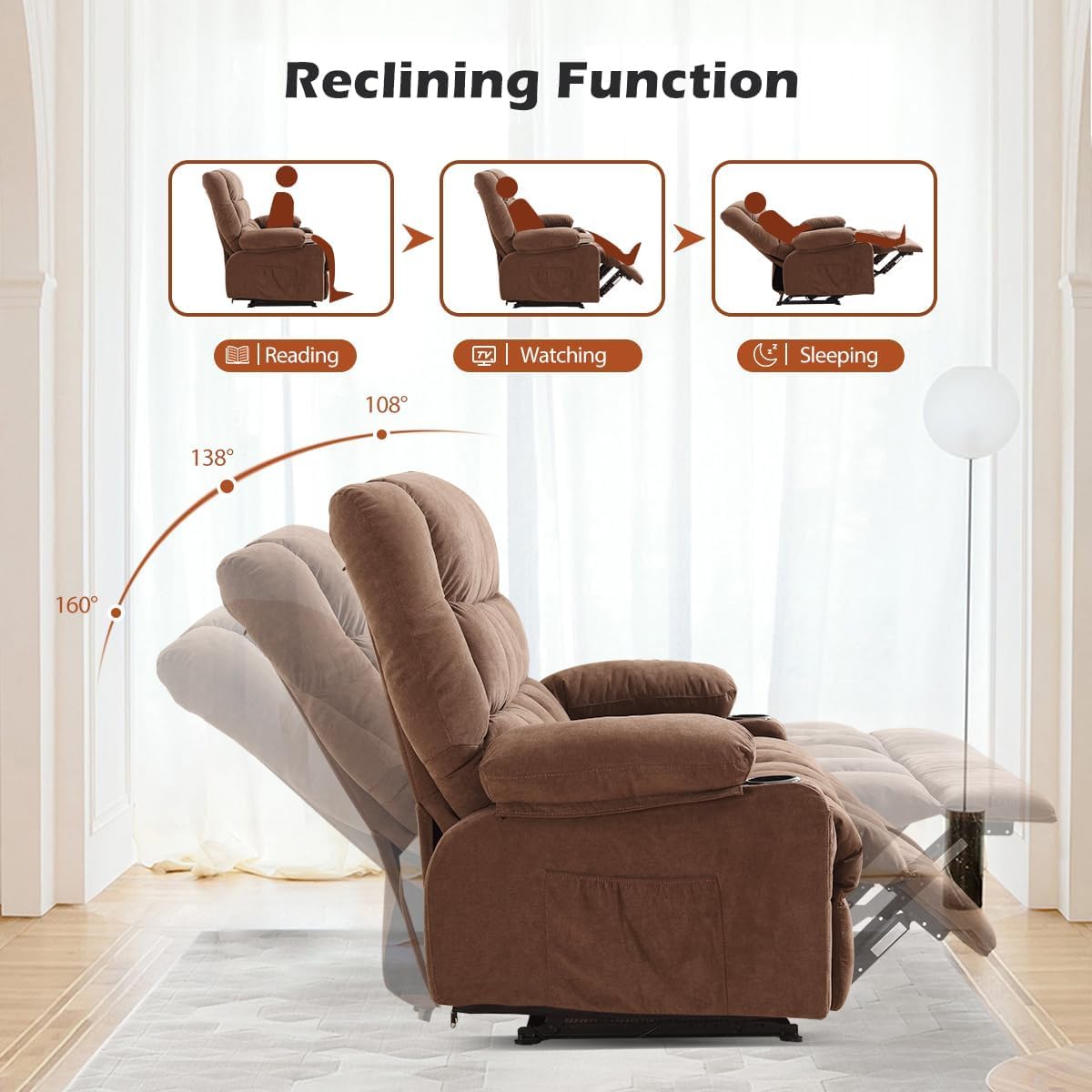 MAHOMICO Recliner Sofa with Cup Holders for Living Room 3 Seat Manual Oversized Recliner Chiar with Ergonomic, Side Pocket for Adult view 3