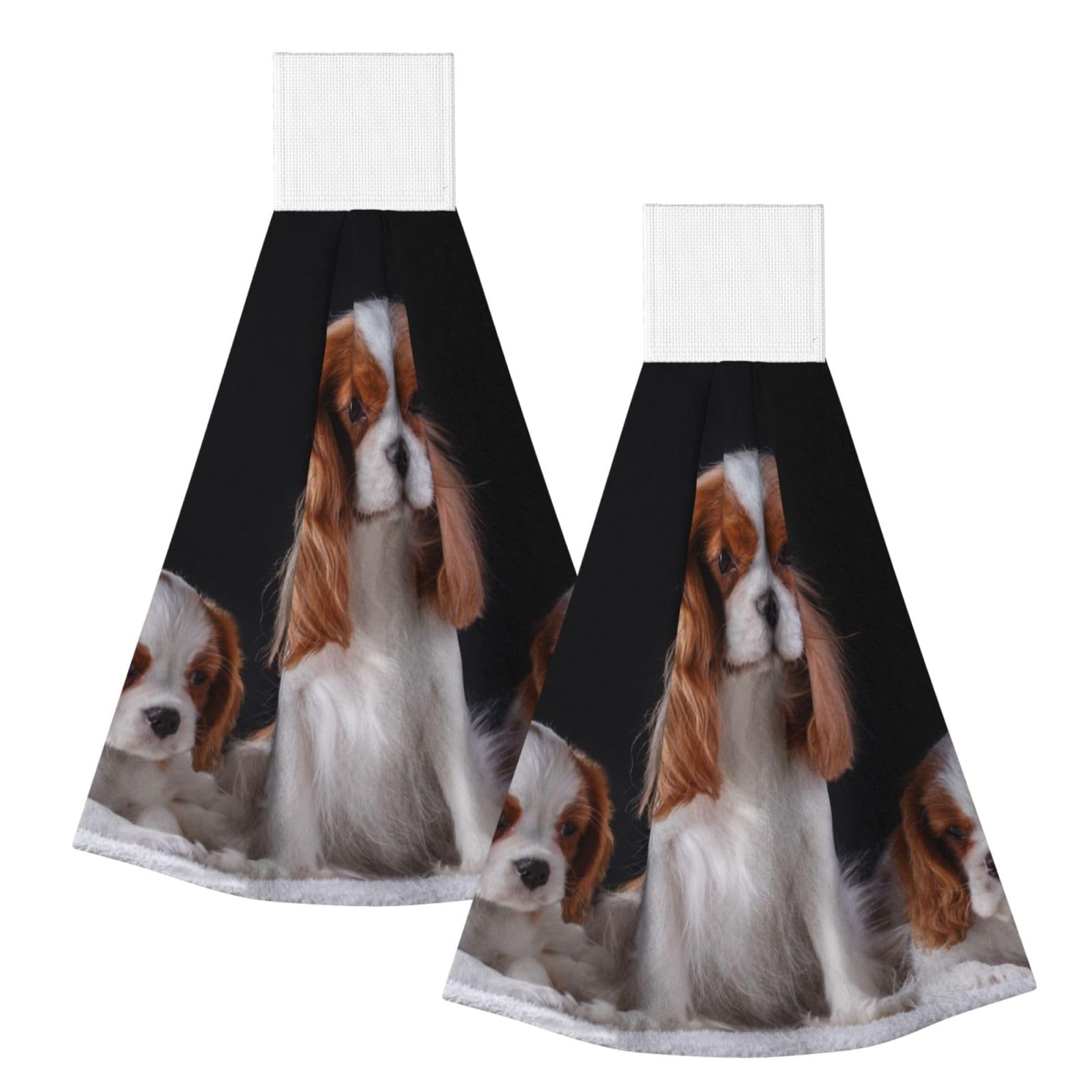 DOPKLNA Cavalier King Charles Spaniel Mother With Cubs, 2 Pcs Hanging Coral Fiber Hand Towels for Bathroom, Absorbent Kitchen Towels