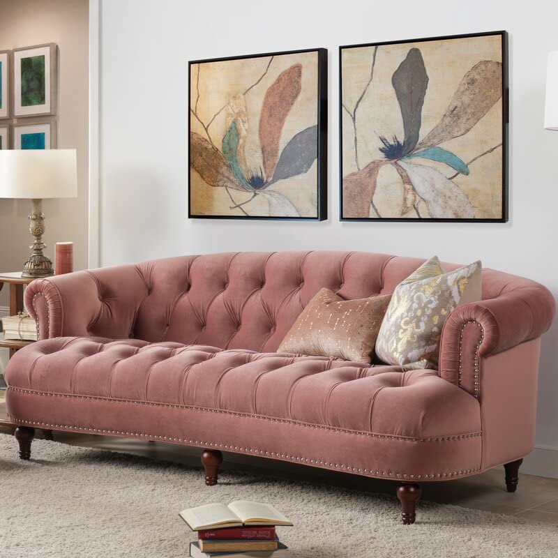 BLACK OAK La 3 Seater Teak Wood Chesterfield Sofa - Pink