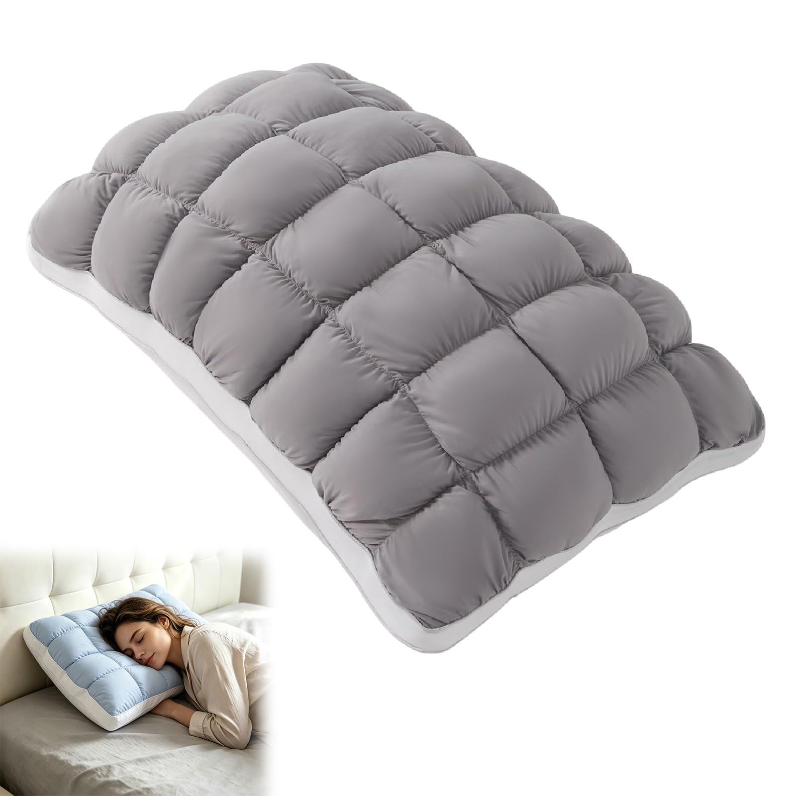 BOSTEU Soft Sleep Pillows Cooling Bed Pillows for Adults Back & Side Sleepers (grey)