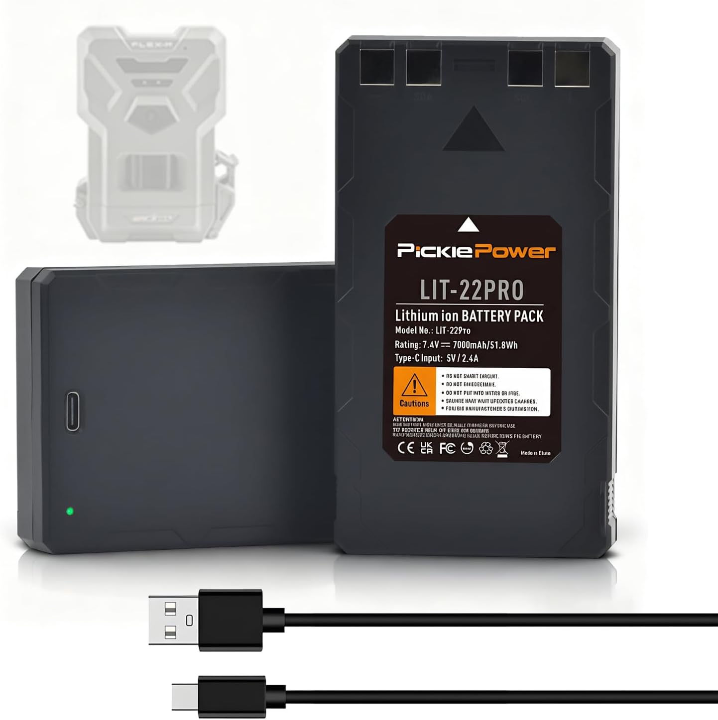Pickle Power 2 Pack LIT-22 Battery for SPYPOINT Trail Camera, 7000mAh Rechargeable Lithium Battery Compatible with Flex-M, G-36, Plus, Flex-S Cellular Trail Cameras