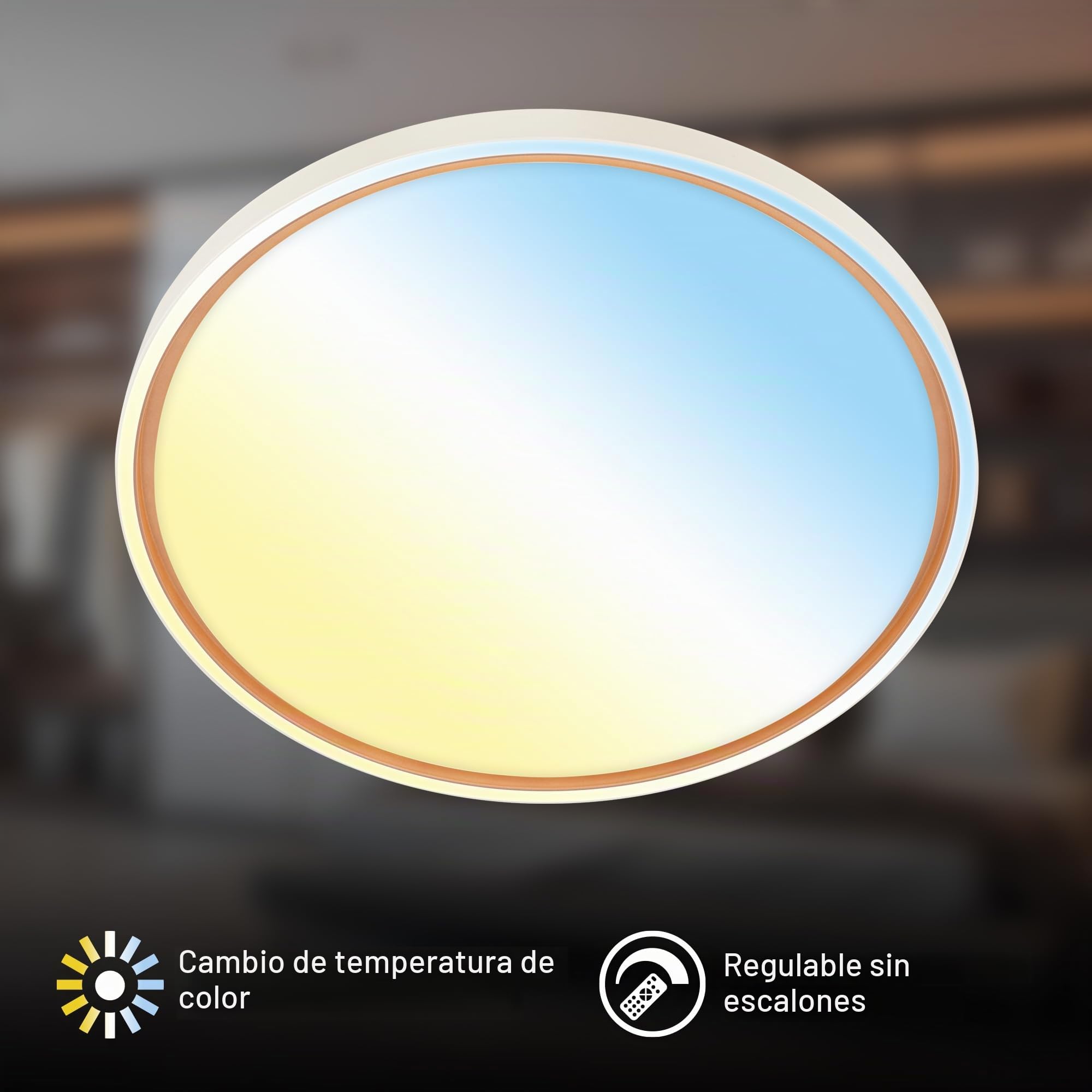 Briloner - Lampara techo LED con mando a distancia, regulable, CCT blanco cálido a frío, plafon techo, lamparas salon, plafones, 49x6,5 cm, café