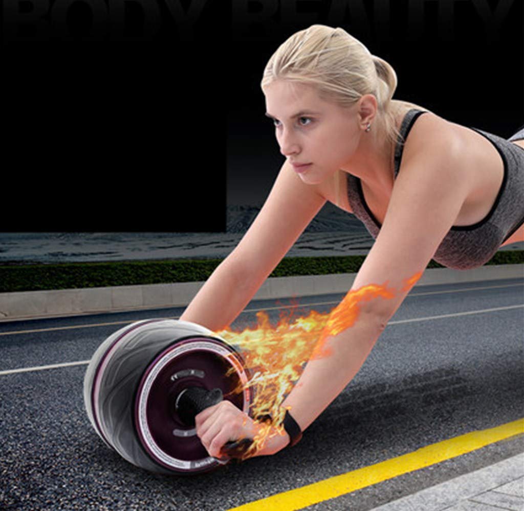 Rolki koła brzucha z automatycznym odbiciem kółka do ćwiczeń antypoślizgowe uchwyty fitness trening dom siłownia sprzęt do ćwiczeń do budowy mięśni (fioletowy)