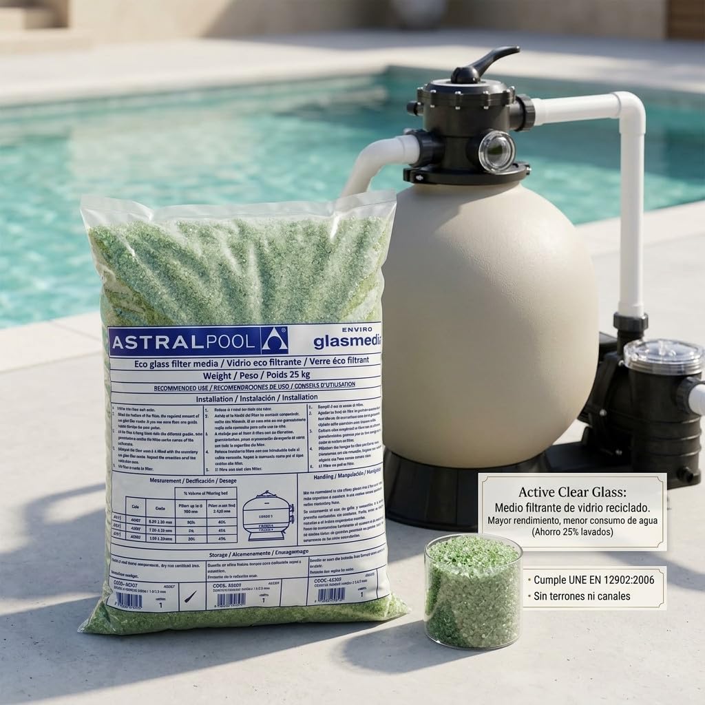 Suinga Lecho Filtrante Vidrio Eco 0,5-1,0 mm | Saco 25 kg | Filtración para Piscinas Depuradoras