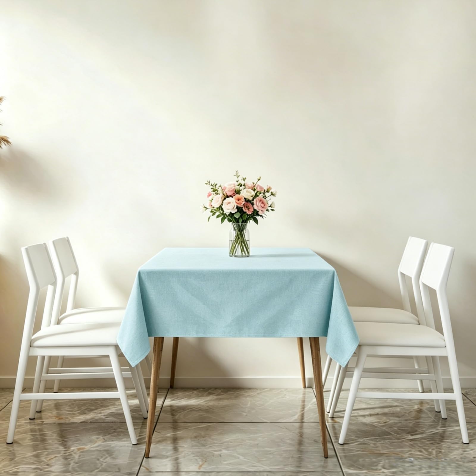 LIHUANE Table Cloth Rectangular 120 x 160 cm Faux Linen Solid Colour Dining Table Cover Wipe Clean Washable Polyester for Kitchen Outdoor Garden, Sky Blue