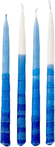 Miniatura 2 de Velas de Hanukkah sin goteo  Velas tricolor de Janucá color azul y blanco degradado a granel paquete de 45  Menorá de tamaño estándar de cera de