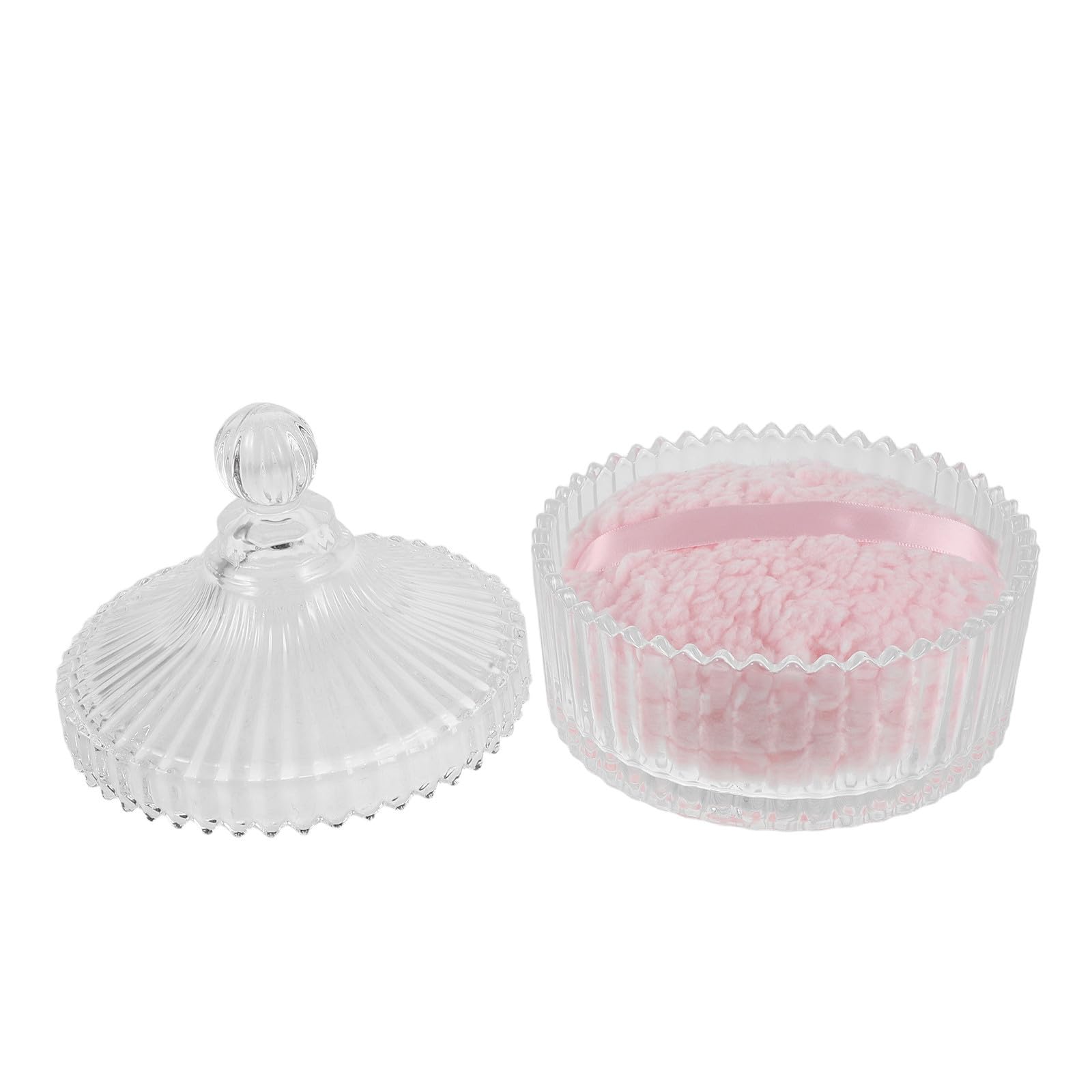 Levemolo Piumino da Cipria Extra Grande in Peluche Rosa Contenitore in Vetro, Applicatore di Polvere Efficiente e Design Rotondo per Viso e Corpo Donna