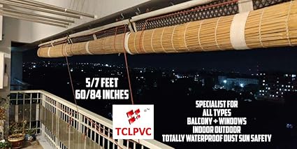 TCLPVC Bamboo Roll-up Blind Window Chick Closer 4 (White, Beige, 5x7).