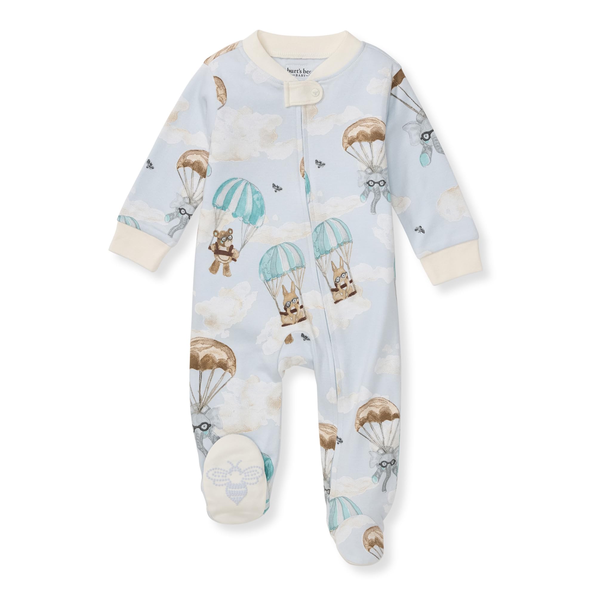 Burt's Bees Baby Boys' Organic Cotton Sleep and Play Footed Pajamas, One-piece Zip Front Romper, Baby Essentials