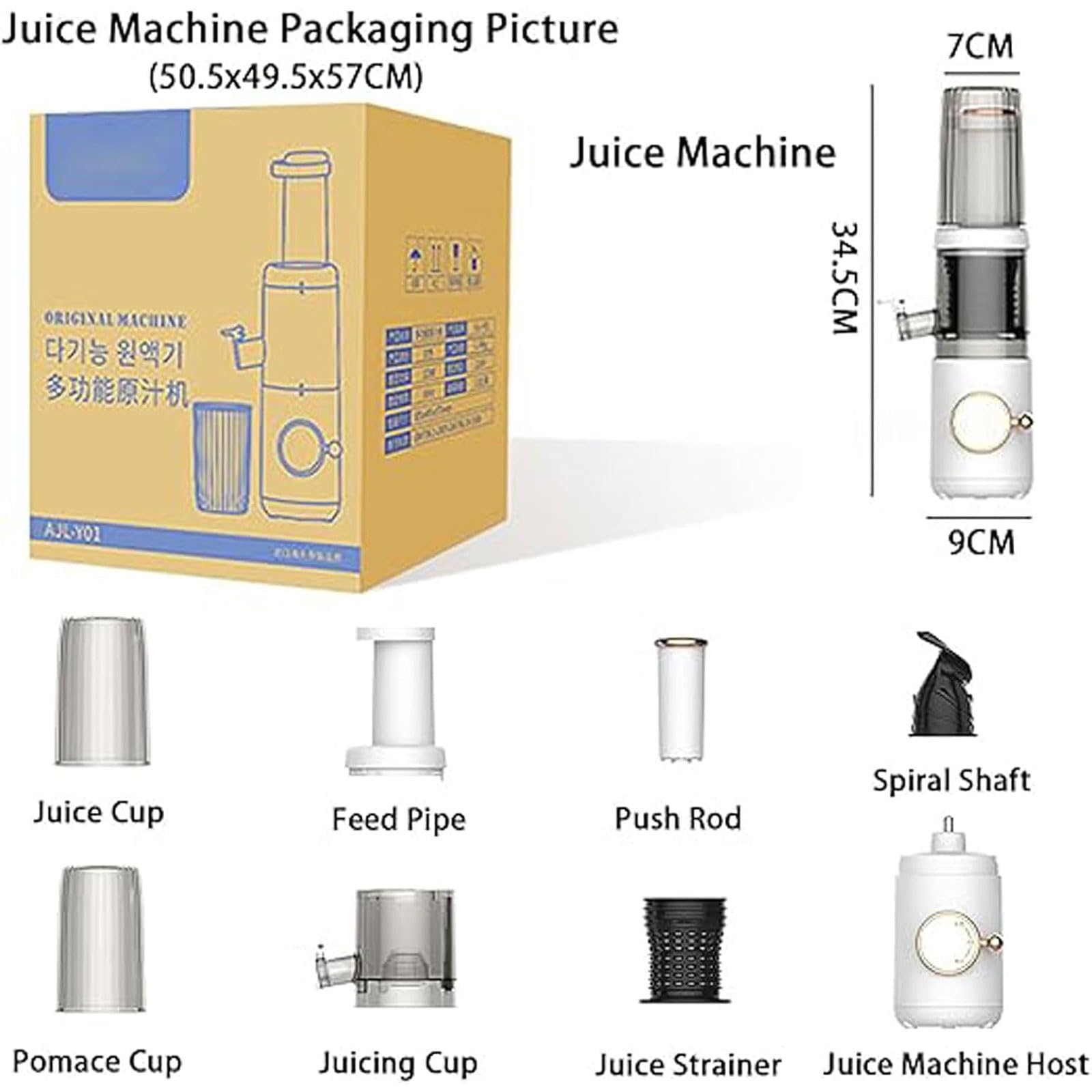 Elektrischer Entsafter 625ml - Multifunktionaler Haushalt Slow Juicer mit Rückstandstrennung für Wassermelone, Birne, Karotte, Tomate, Gurke, Zitrone