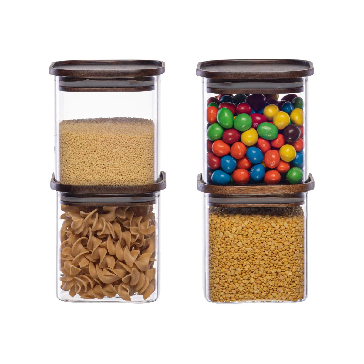 Buy Essos Square Glass Jars with Wood Lids Set of (4) 33 fl oz Airtight