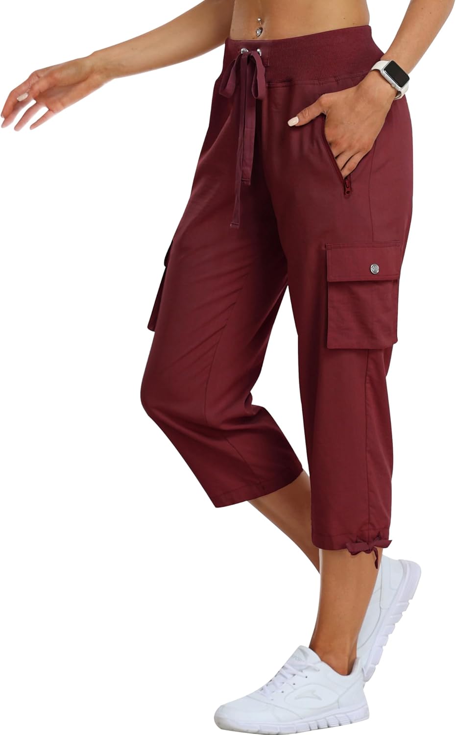 MoFiz Women's Cargo Capris Hiking Pants Lightweight Quick Dry Outdoor Athletic Travel Casual Loose Comfy Cute Zipper Pockets