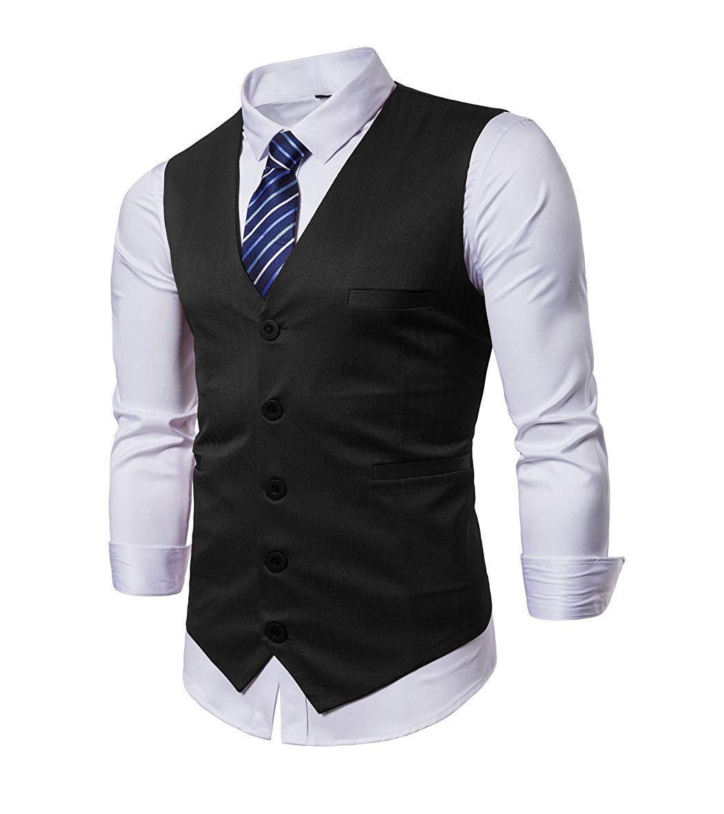 DONSON Mens Formal Business Suit Vest with Necktie Slim Fit Male Waistcoat for Tuxedo Vest