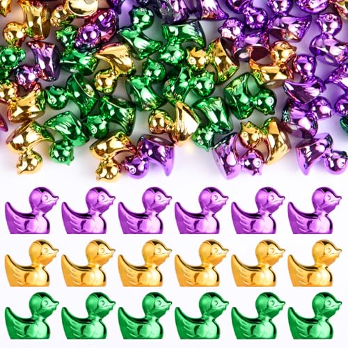 Festanlee 60 Pcs Shiny Mini Duck Figurines Metallic Color Tiny Duck Figures to Hide And Seek Micro Garden Landscape Potted Plants Decoration DIY Crafts for Birthday Party Gift (60 Mardi Gras Color)