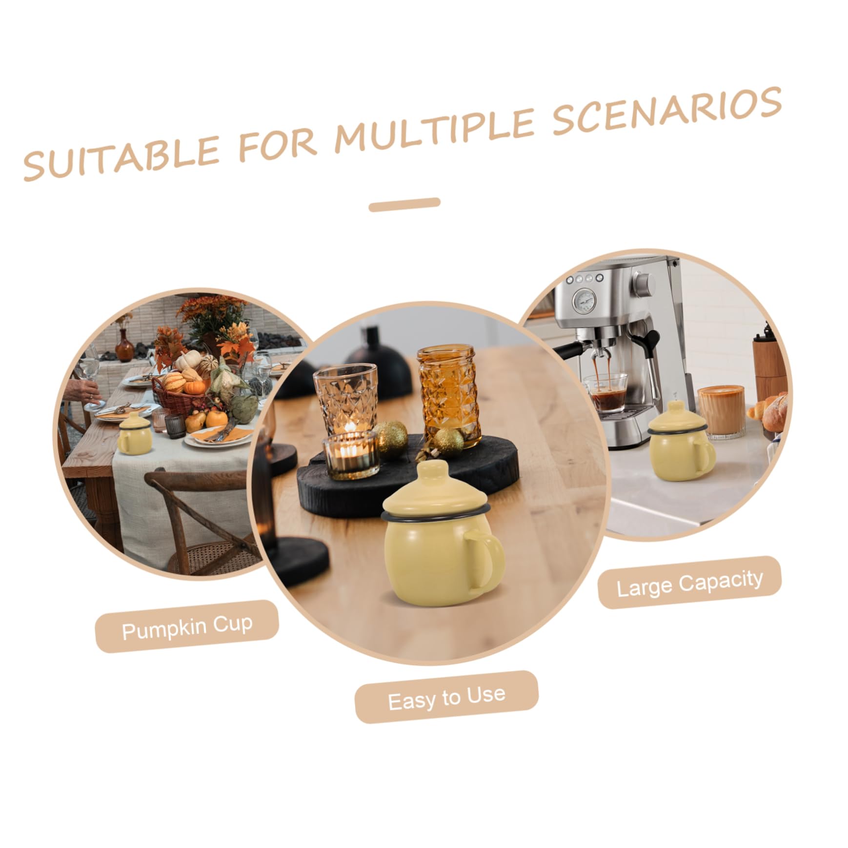 Emaille Kaffeetasse 580ml mit Ergonomischem Design und Deckel Gelber Milchbecher für Zuhause zum Erhitzen von Tee und Kaffee