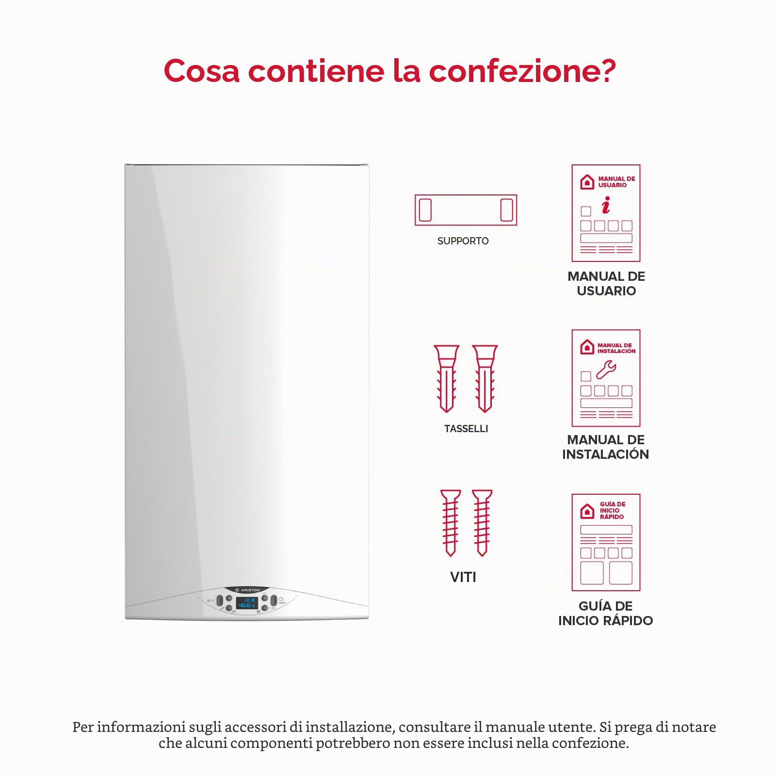 Ariston HS Premium - Caldaia a gas naturale e propano 30 kw con dimensioni ridotte 31,9 x 40 x 74,5 cm, efficiente e silenziosa, caldaia a condensazione prodotta per installazione in Spagna (classe