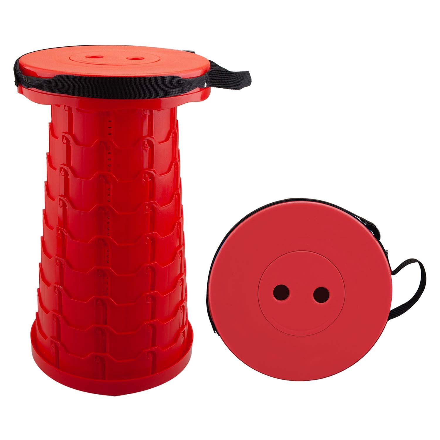 VFM e-Store - Folding Chair - Foldable Stool With 110 Kg Load Capacity, 9 Adjustable Heights, Carry Handle - Perfect Folding Stool for Camping and Travel, Summer Holiday Accessory - Red 25cm X 32cm