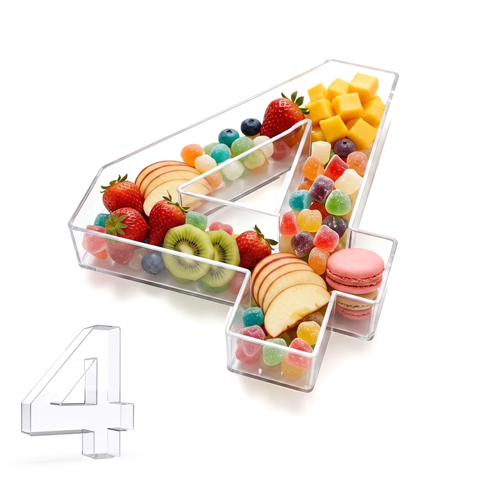 Pooqla 10" Acrylic Number 4 Charcuterie Tray for 4th Birthday Decorations