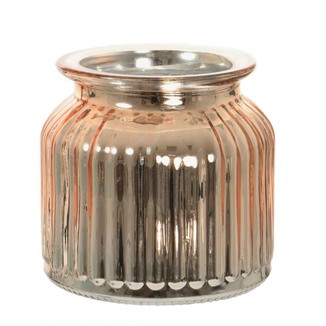 AngraveHome Mirrored Rose Gold Ribbed Vase Jar Home Decoration Decor Ornament (10cm)
