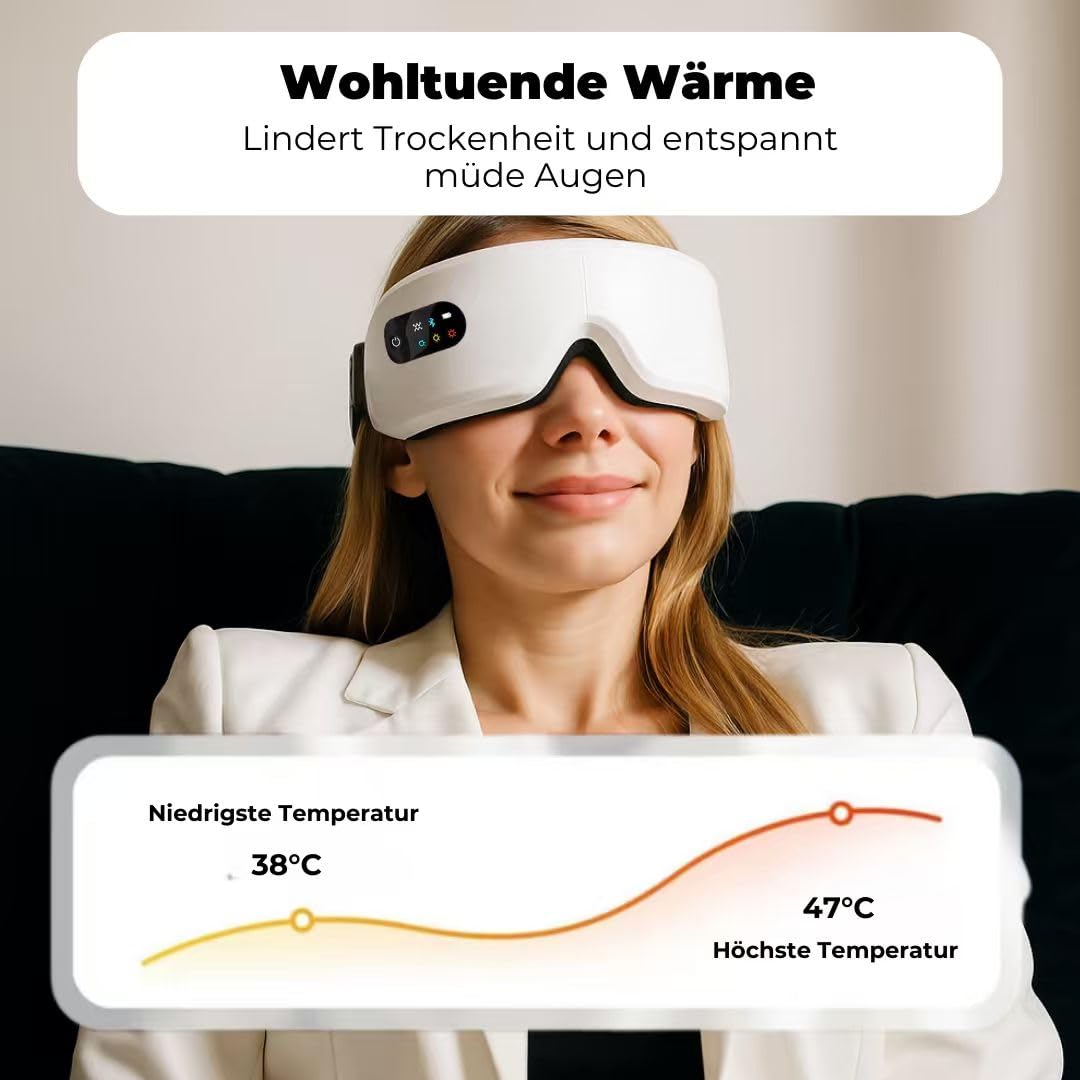 Velanu - RelaxBrille Elektrischer Augenmassagegerät mit Wärme, 7 Modi, Augenmaske, für Frauen, Männer, Freunde, Mama und Papa, Schlafmaske zur Entspannung, Stressabbau und Schlafverbesserung
