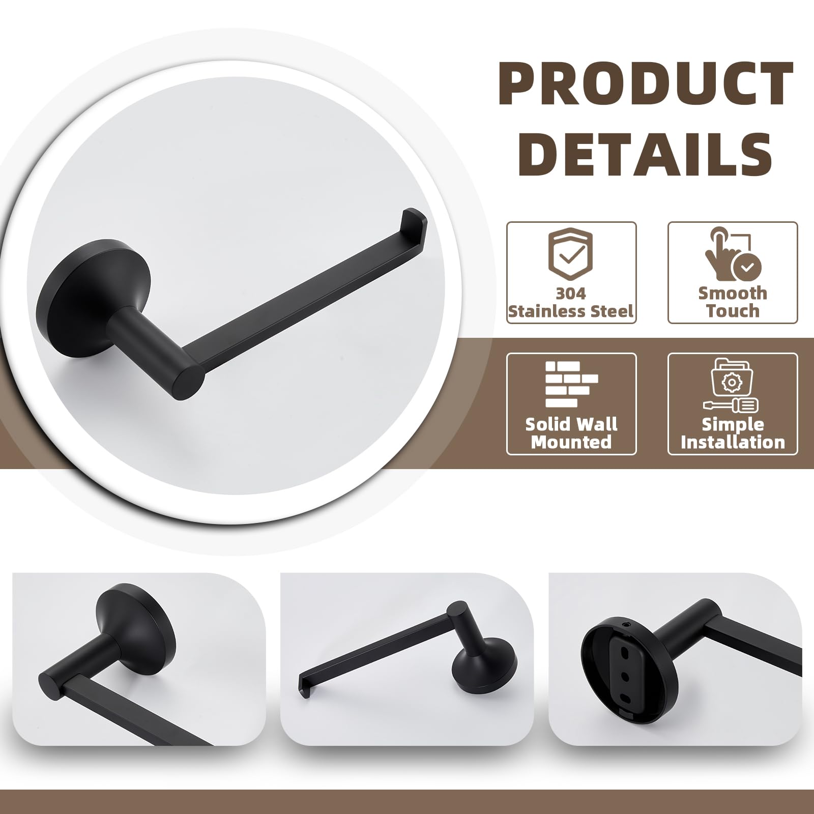 APLusee Matte Black Toilet Paper Holder for Restroom, 304 Stainless Steel — Amazon image 9